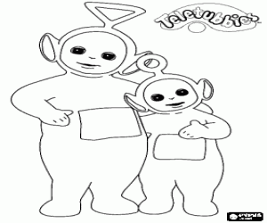Colorear Los Teletubbies Tinky Winky y Po abrazados