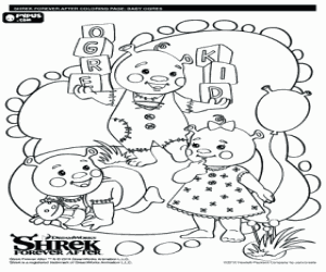 Colorear Los tres hijitos de Shrek y Fiona, los ogros beb�s jugando