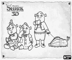 Colorear Los tres peque�os ogros son los hijos de Fiona y Shrek