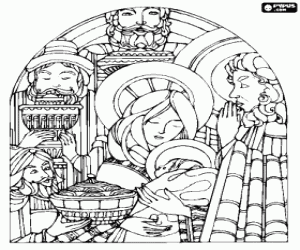 Colorear Los tres Reyes Magos con Jesus y Maria