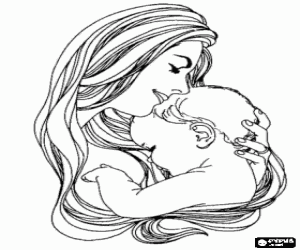 Colorear Mam� abrazando con amor a su beb�