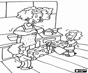Colorear Mam� muy contenta con el regalo de sus hijos