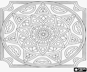 Colorear Mandala con c�rculos en forma de estrella o flor dentro de un cuadrado