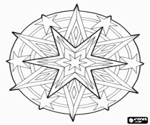Colorear Mandala de Navidad con diversas estrellas