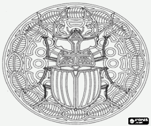Colorear Mandala figurativo, un escarabajo dentro de un cuadrado