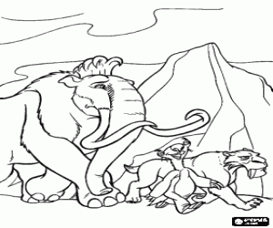 Colorear Manny, Sid y Diego juntos en sus aventuras