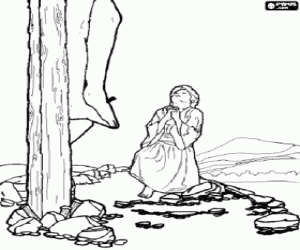 Colorear Mar�a Magdalena rezando arrodillada frente a Cristo Crucificado