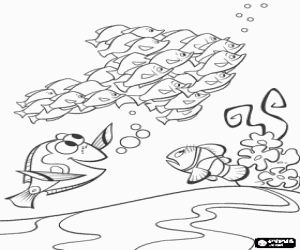 Colorear Marlin y Dory viendo un banco de peces durante la b�squeda de Nemo