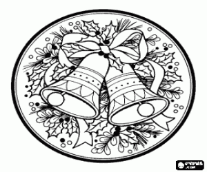 Colorear Medall�n con campanas y otros adornos navide�os