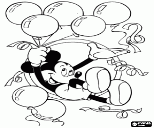 Colorear Mickey Mouse con globos y serpentinas en la celebraci�n de la Nochevieja