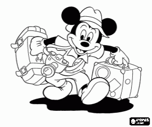 Colorear Mickey Mouse con las maletas y la c�mara de fotos para el viaje