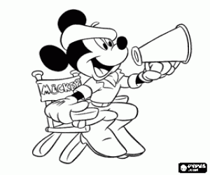 Colorear Mickey Mouse sentado en la silla de director de cine