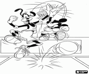 Colorear Mickey y Goofy jugando a baloncesto, en la celebraci�n de chocar esos cinco
