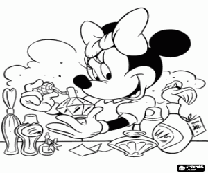 Colorear Minnie Mouse probando un perfume 