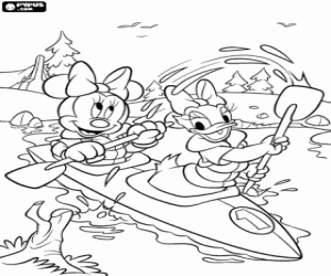 Colorear Minnie Mouse remando en una canoa con su amiga Daisy 