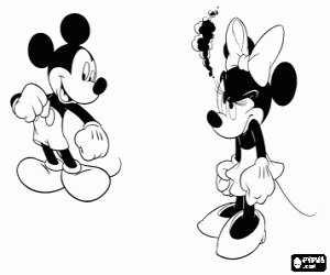 Colorear Minnie muy enfadada con Mickey Mouse