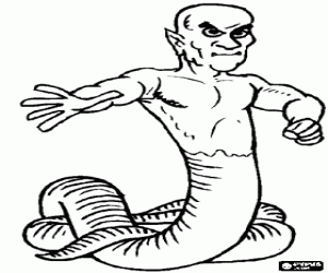 Colorear Monstruo medio humano (cabeza, torso y brazos) y medio serpiente (cola)