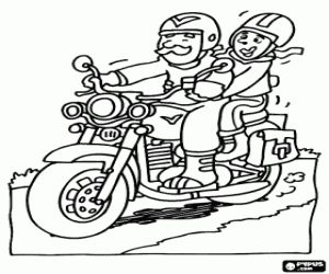 Colorear Motocicleta de carretera con piloto y pasajero