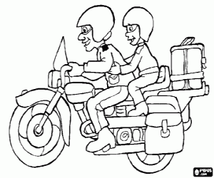Colorear Motocicleta de carretera con piloto y pasajero