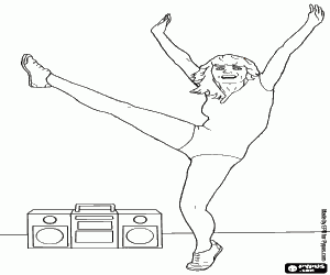 Colorear Muchacha practicando los ejercicios de aer�bic o aerobic siguiendo el ritmo de la m�sica