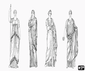 Colorear Mujeres de la antigua Roma, representantes de la sociedad acomodada, vestidas con sus t�nicas o stola