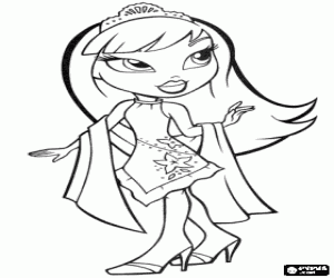 Colorear Mu�eca Bratz con vestido de fiesta y con diadema