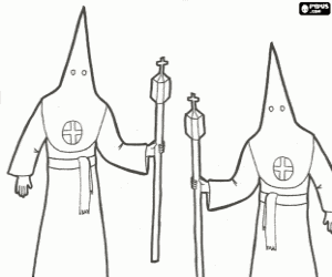 Colorear Nazarenos o penitentes durante una procesi�n de Semana Santa con capirote o cucurucho, t�nica y capa