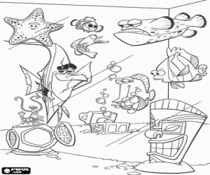 Colorear Nemo en la pecera con sus nuevos amigos
