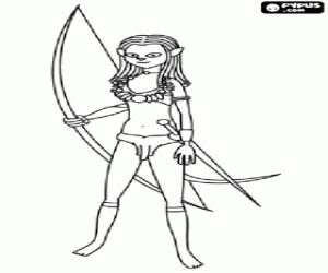 Colorear Neytiri, la princesa del clan Omaticaya con su arco y su espada