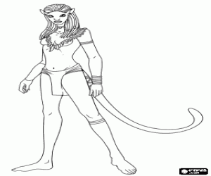 Colorear Neytiri, una na'vi, raza de humanoides del planeta Pandora con una larga cola