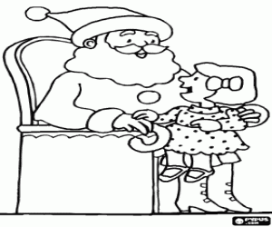 Colorear Ni�a hablando con Pap� Noel sentada en su regazo