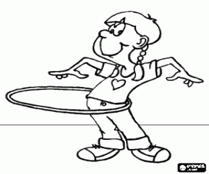 Colorear Ni�a jugando con el hula-hula, haciendo girar el hula hoop con la cintura