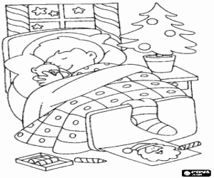 Colorear Ni�o so�ando con ilusi�n durante la noche de Nochebuena