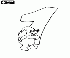 Colorear N�mero 1 con un perrito