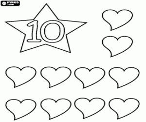 Colorear N�mero 10 dentro de una estrella con diez corazones