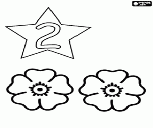 Colorear N�mero 2 dentro de una estrella con dos flores