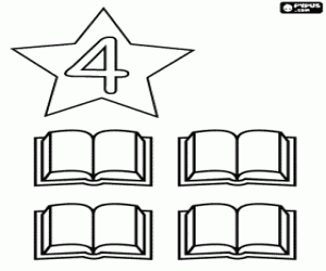 Colorear N�mero 4 dentro de una estrella con cuatro libros abiertos