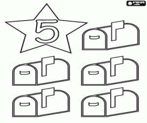 Colorear N�mero 5 dentro de una estrella con cinco buzones