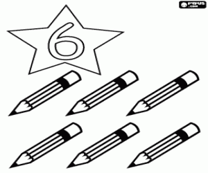 Colorear N�mero 6 dentro de una estrella con seis l�pices