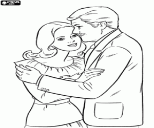 Colorear Pap� le da un beso en la mejilla a su hija tras recibir la felicitaci�n del d�a del padre