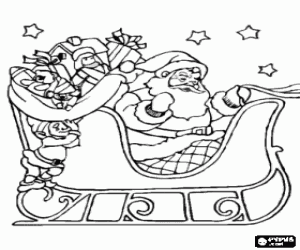Colorear Pap� Noel en su trineo con los regalos