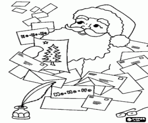 Colorear Pap� Noel leyendo las cartas de los ni�os que �l ha recibido para estas Navidades