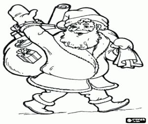 Colorear Pap� Noel o Santa Claus cargando con un saco lleno de regalos 