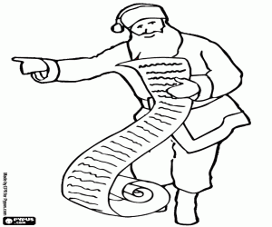 Colorear Pap� Noel revisando la lista de nombres para entregar los regalos de Navidad