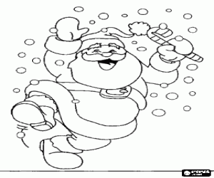 Colorear Pap� Noel saltando de alegr�a bajo los copos de nieve