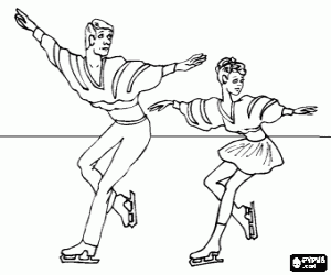 Colorear Pareja de patinadores realizando un ejercicio de patinaje art�stico sobre hielo en la disciplina de danza