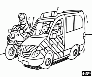 Colorear Patrullas de polic�a en diferentes veh�culos, polic�as en coche y polic�a en motocicleta