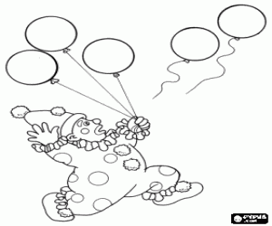 Colorear Payaso persiguiendo unos globos que se han escapado