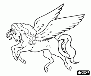 Colorear Pegaso - El caballo alado galopando y volando por el aire