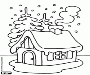 Colorear Peque�a casa bajo la nevada 
